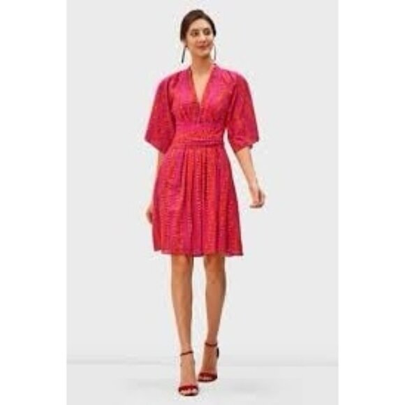 Wayward Fancies Women's Pink‎ & Orange Plunge Linear Graphic Print Cotton Dress - Picture 1 of 12